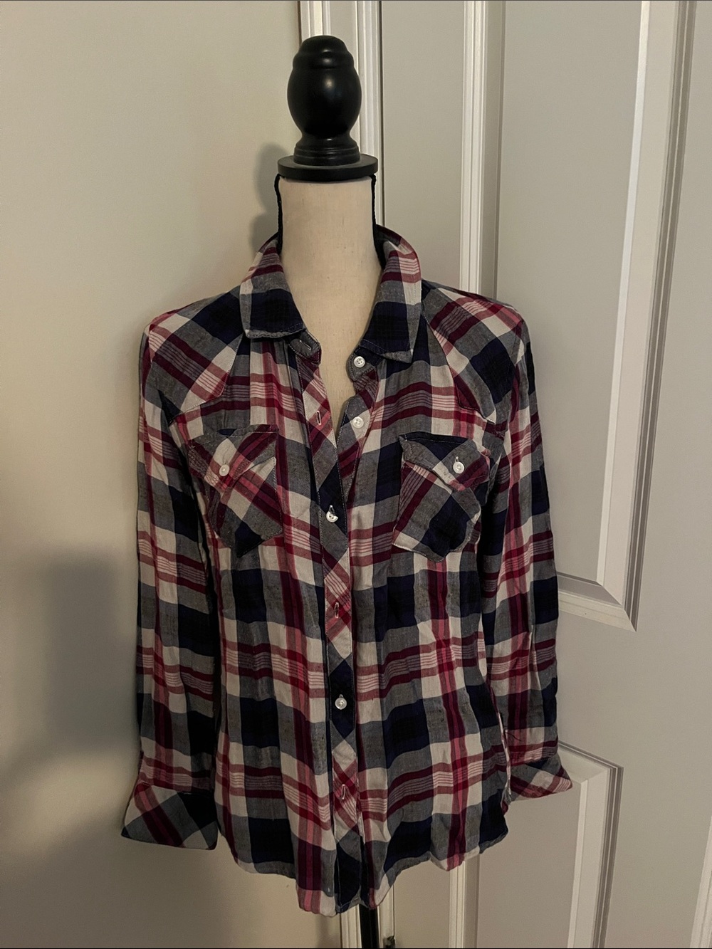 Rails Women's Plaid Button-Down Shirt in Navy, White & Burgundy